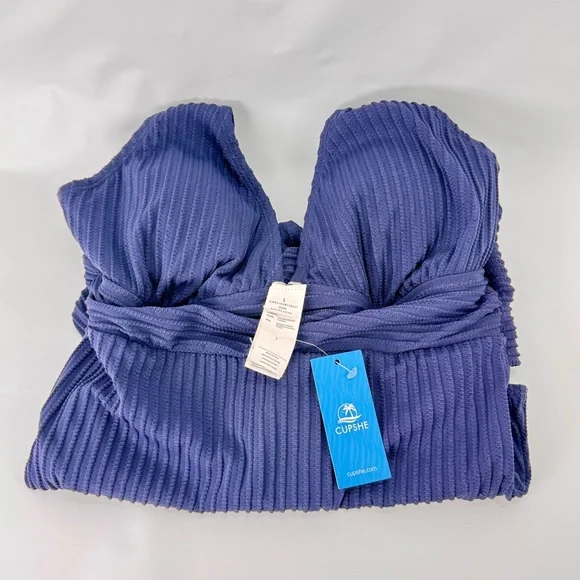 NWT! Navy Ribbed & Ruched Cupshe One Piece Slimming Swimsuit Large - Picture 11 of 15